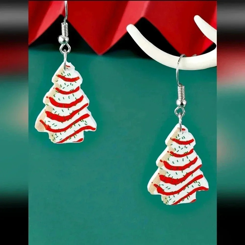Christmas tree treat earrings fun festive candy silver plated women's jewelry ac